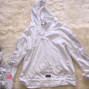 Lace up thin white sweatshirt from pink
